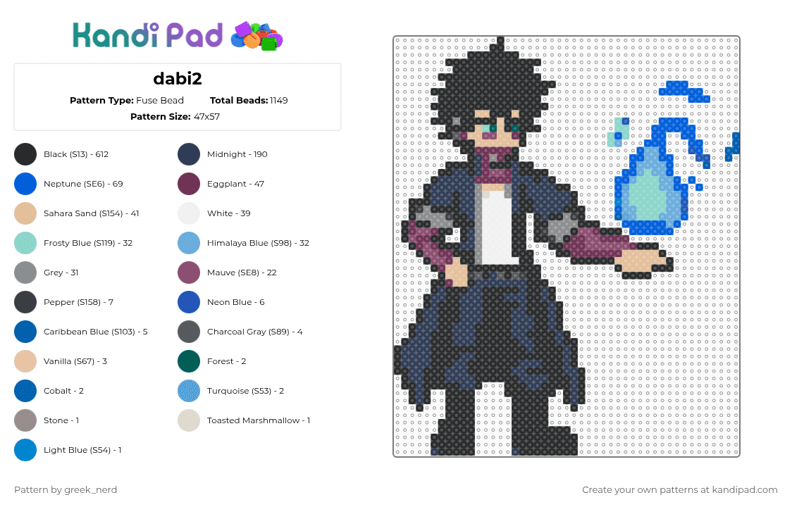 dabi2 - Fuse Bead Pattern by greek_nerd on Kandi Pad - black,blue,purple