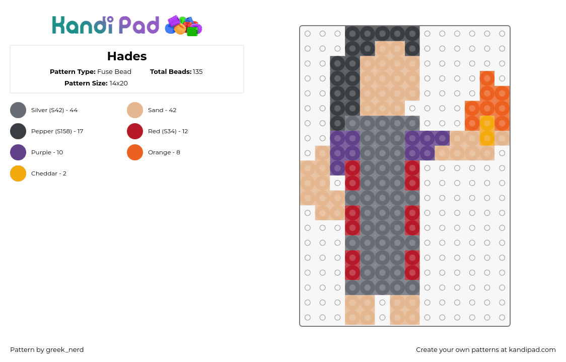 Hades - Fuse Bead Pattern by greek_nerd on Kandi Pad - hades,mythology,fire,greek,character,simple,gray,tan