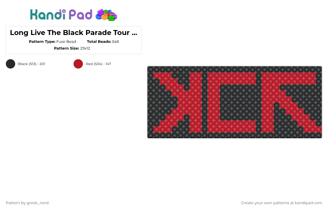 Long Live The Black Parade Tour Logo - Fuse Bead Pattern by greek_nerd on Kandi Pad - mcr,my chemical romance,black,red