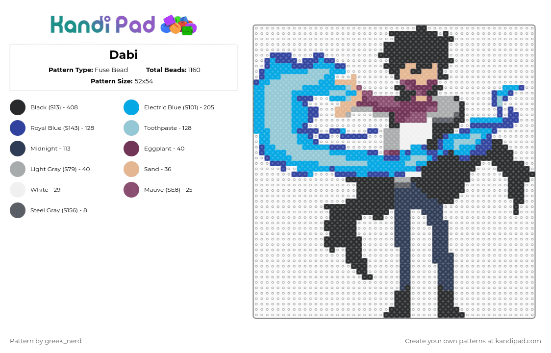 Dabi - Fuse Bead Pattern by greek_nerd on Kandi Pad - purple,light blue