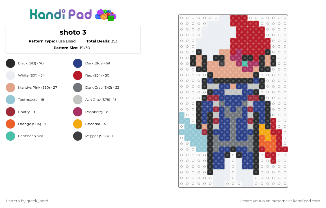shoto 3 - Fuse Bead Pattern by greek_nerd on Kandi Pad - red,blue,beige