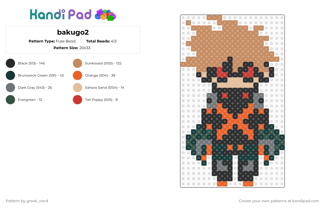 bakugo2 - Fuse Bead Pattern by greek_nerd on Kandi Pad - black,tan