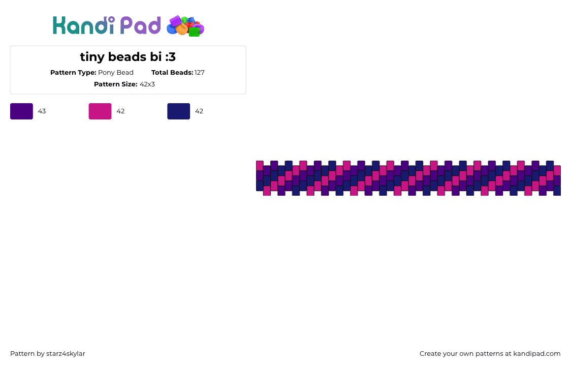 tiny beads bi :3 - Pony Bead Pattern by starz4skylar on Kandi Pad - bisexual,pride,diagonal,stripes,bracelet,cuff,pink,purple