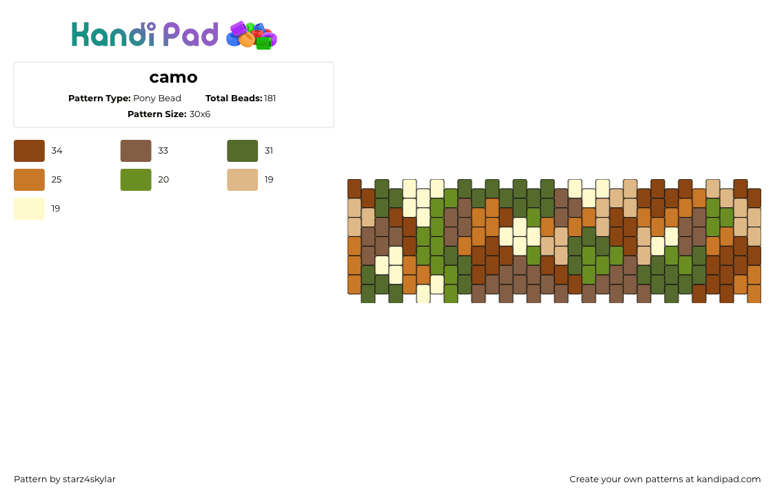 camo - Pony Bead Pattern by starz4skylar on Kandi Pad - camouflage,earthy,cuff,green,brown,tan