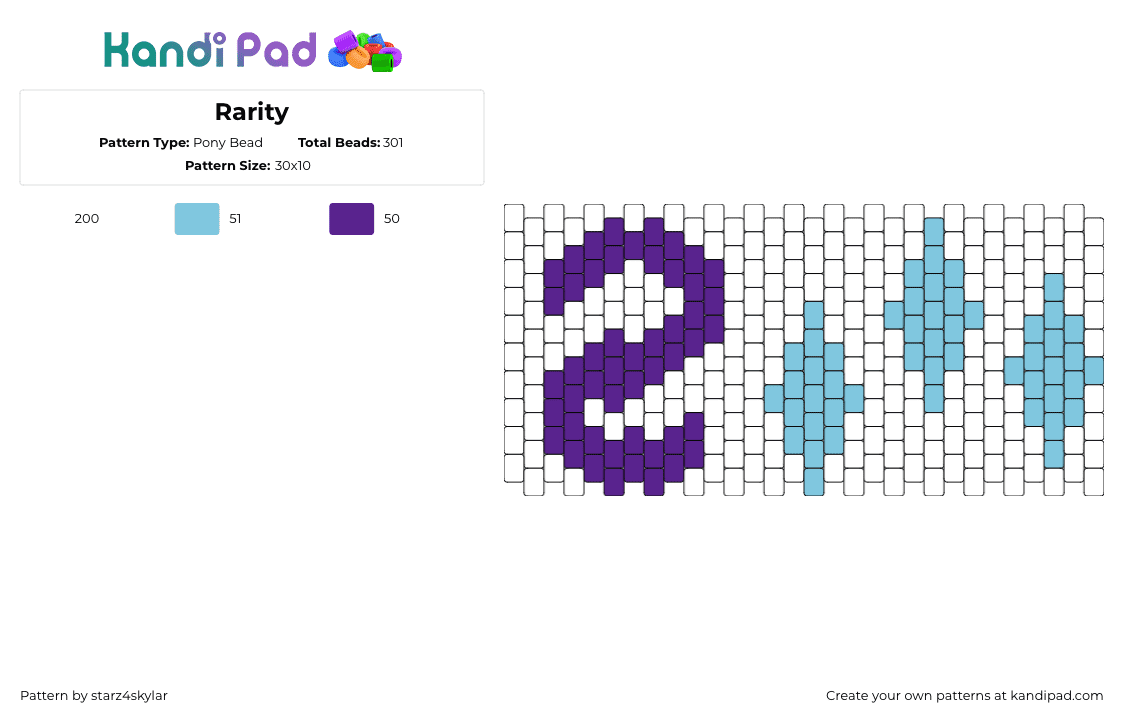 Rarity - Pony Bead Pattern by starz4skylar on Kandi Pad - rarity,mlp,my little pony,cuff,white,purple,light blue