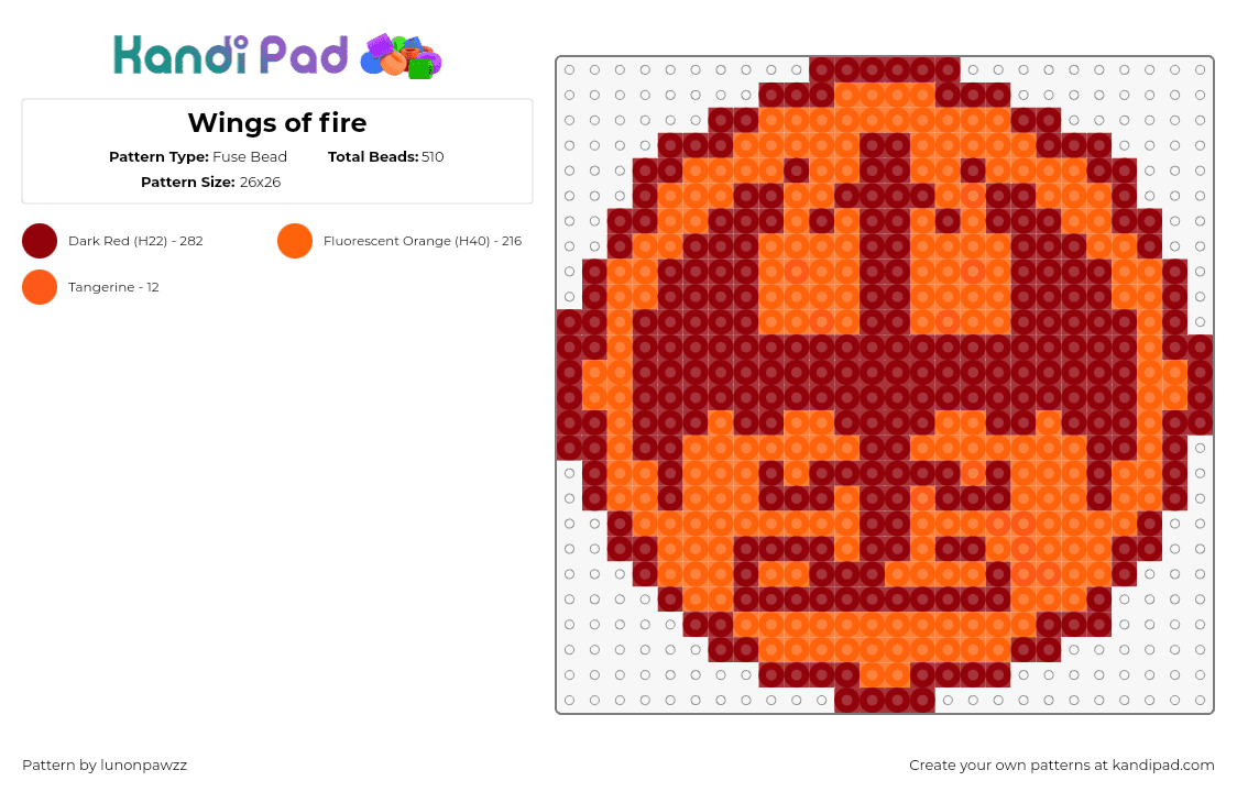 Wings of fire - Fuse Bead Pattern by lunonpawzz on Kandi Pad - wings of fire,logo,dragon,book,story,badge,crest,red,orange