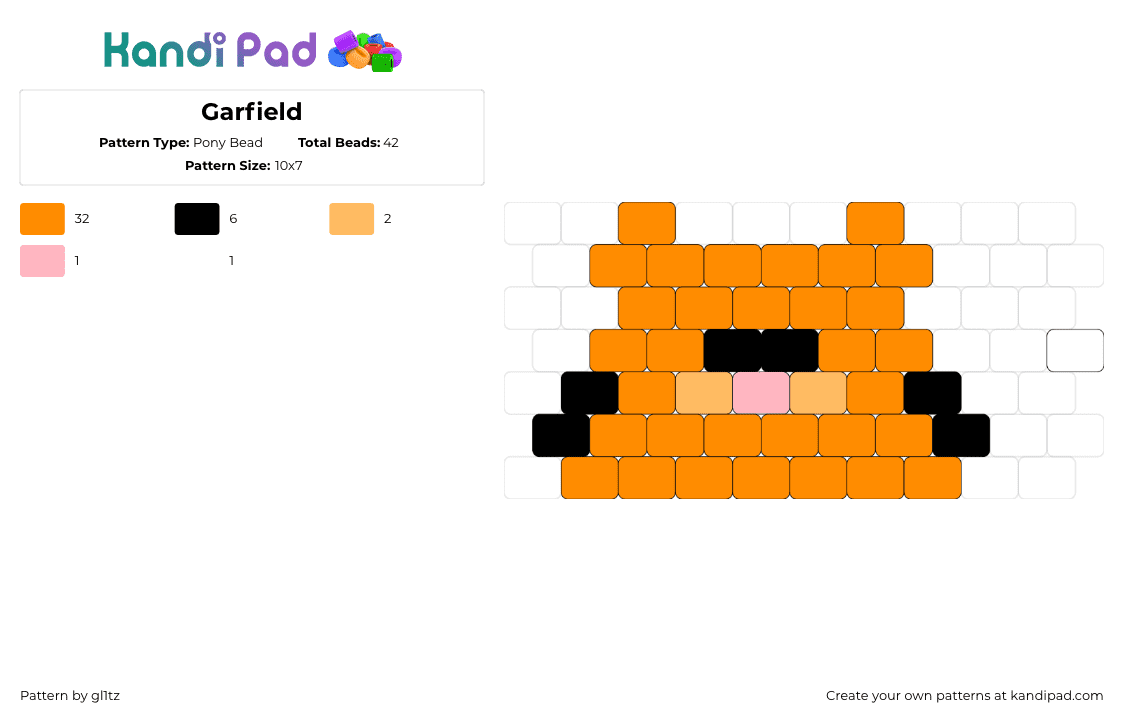 Garfield - Pony Bead Pattern by gl1tz on Kandi Pad - garfield,comic,cat,orange