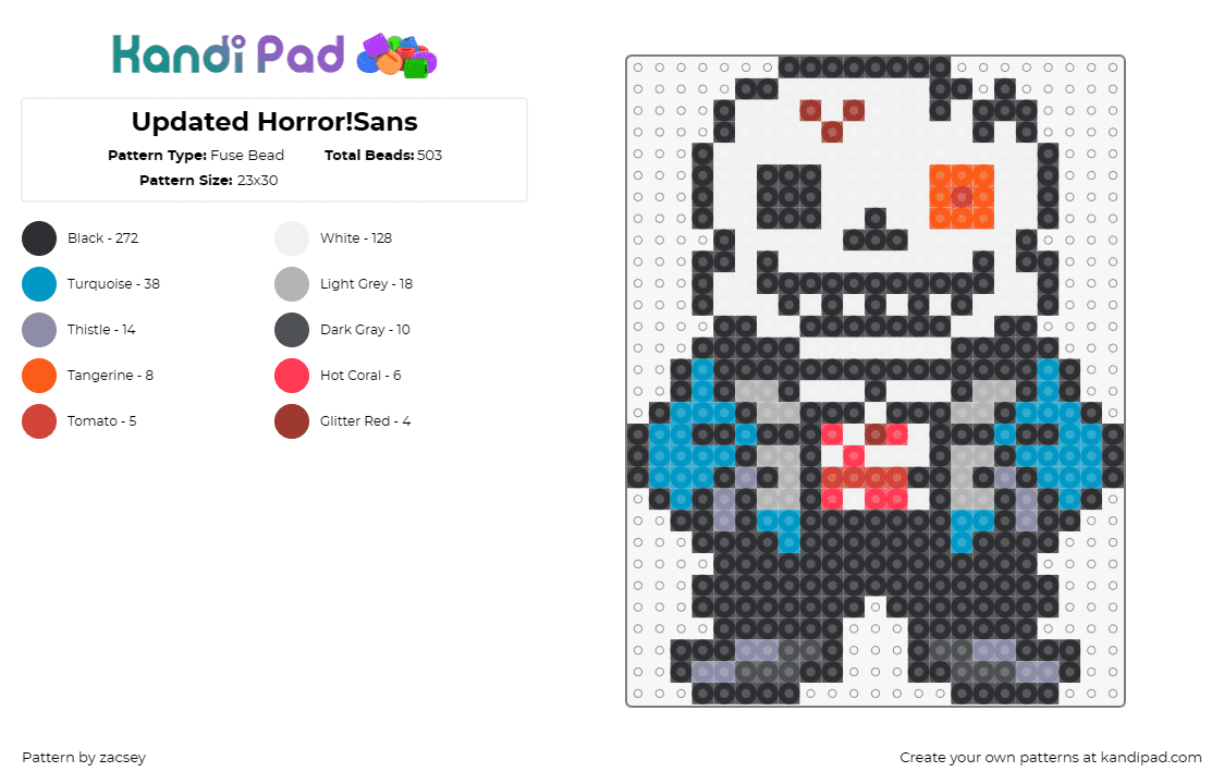 Updated Horror!Sans - Fuse Bead Pattern by zacsey on Kandi Pad - horror sans,undertale,character,video game,white,blue