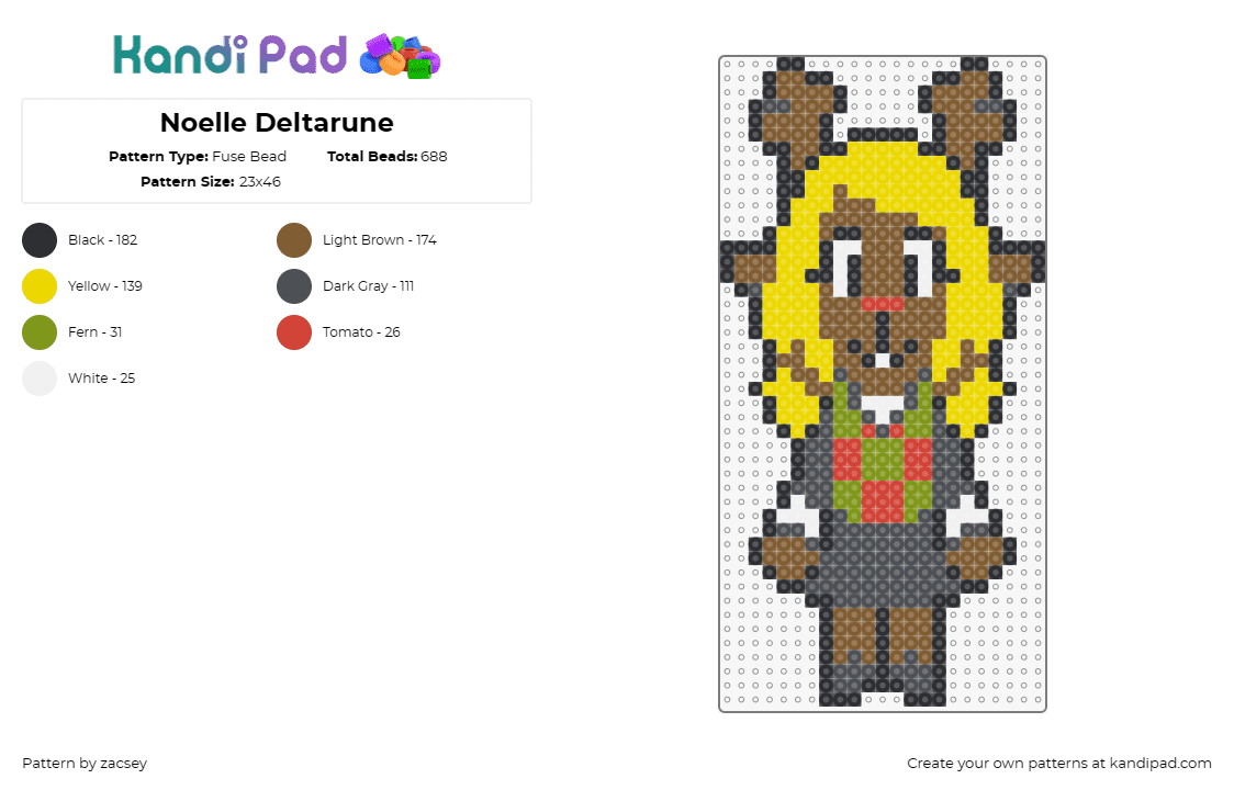 Noelle Deltarune - Fuse Bead Pattern by zacsey on Kandi Pad - noelle holiday,deltarune,video game,character,reindeer,blonde,yellow,brown