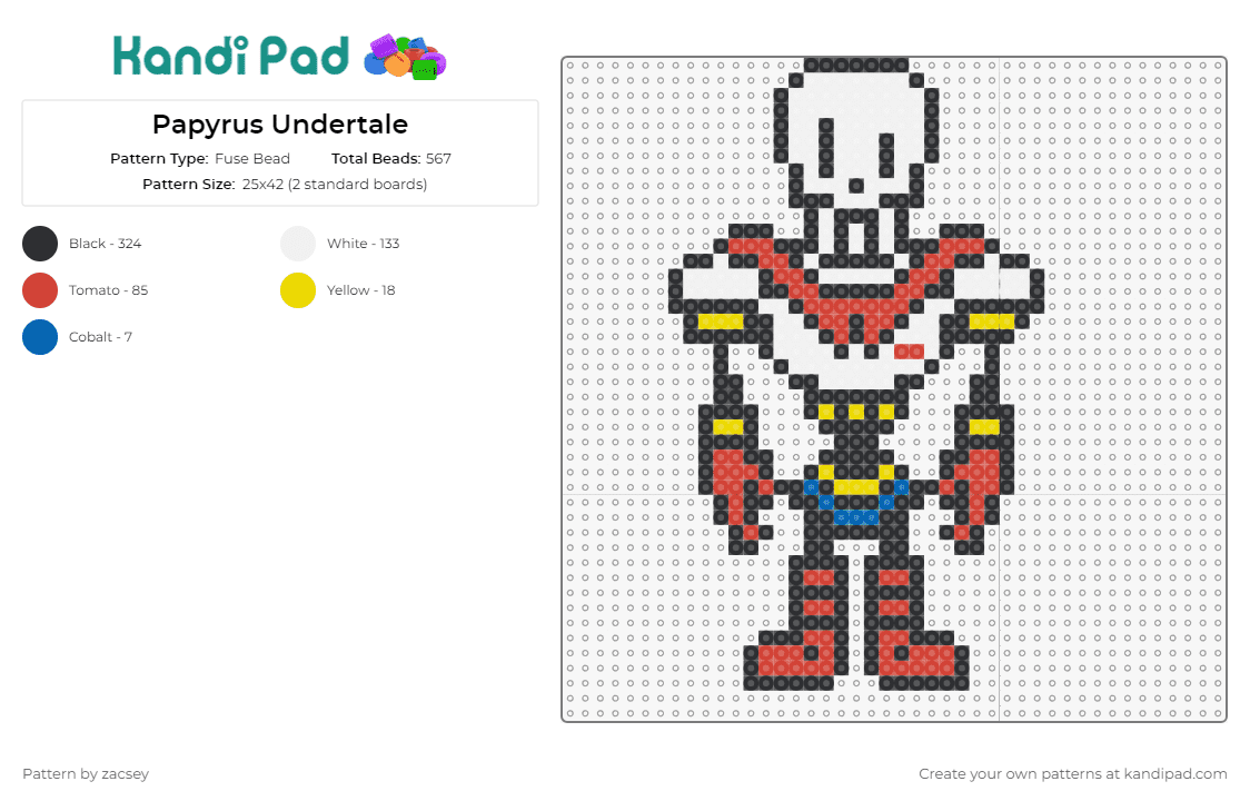 Papyrus Undertale - Fuse Bead Pattern by zacsey on Kandi Pad - papyrus,undertale,skeleton,video games
