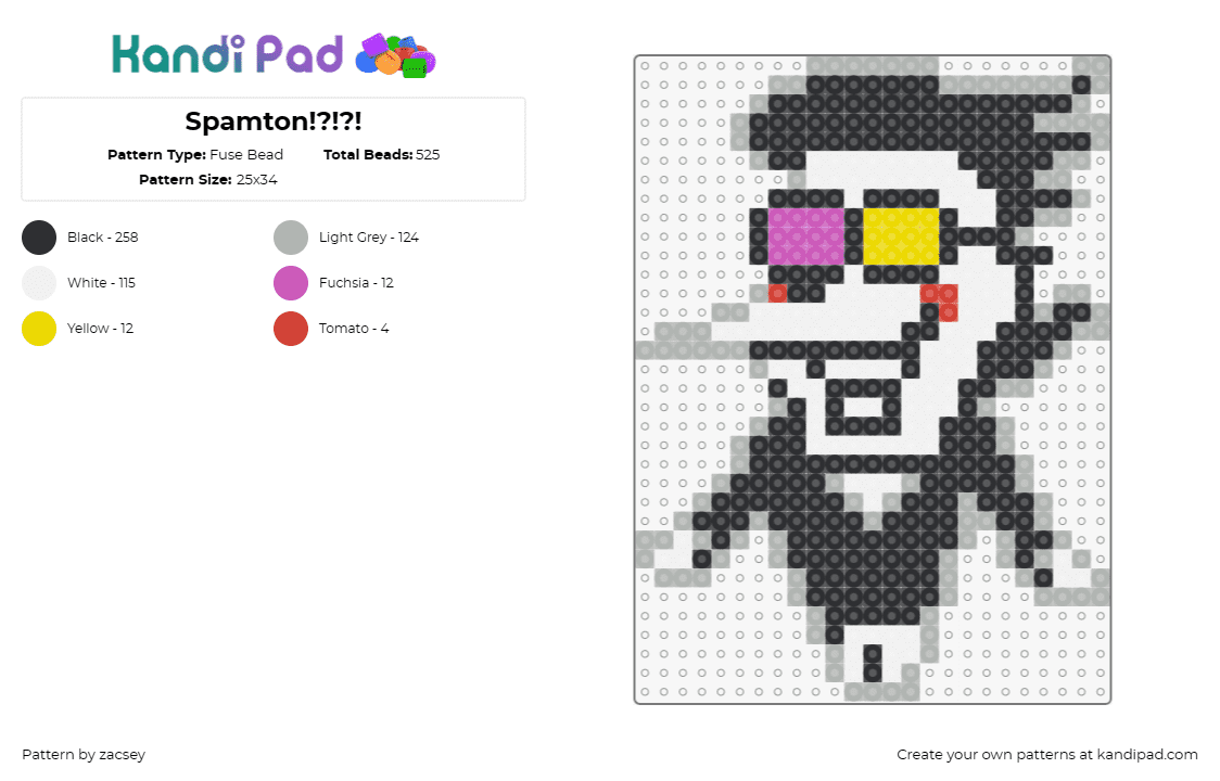 Spamton!?!?! - Fuse Bead Pattern by zacsey on Kandi Pad - spamton,undertale,character,video game,white,black