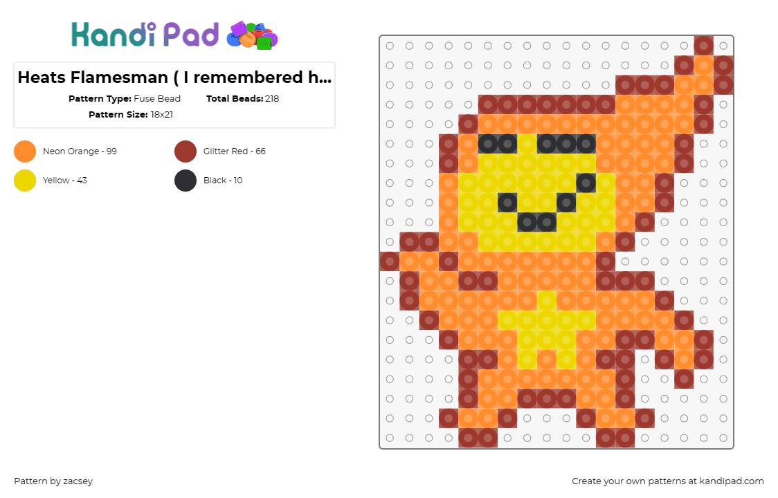 Heats Flamesman ( I remembered his name ) - Fuse Bead Pattern by zacsey on Kandi Pad - heats flamesman,undertale,fiery,video game,character,smile,orange,yellow