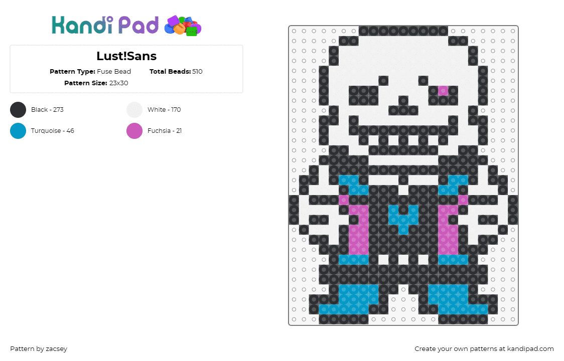 Lust!Sans - Fuse Bead Pattern by zacsey on Kandi Pad - lust sans,undertale,character,video game,retro,white,teal