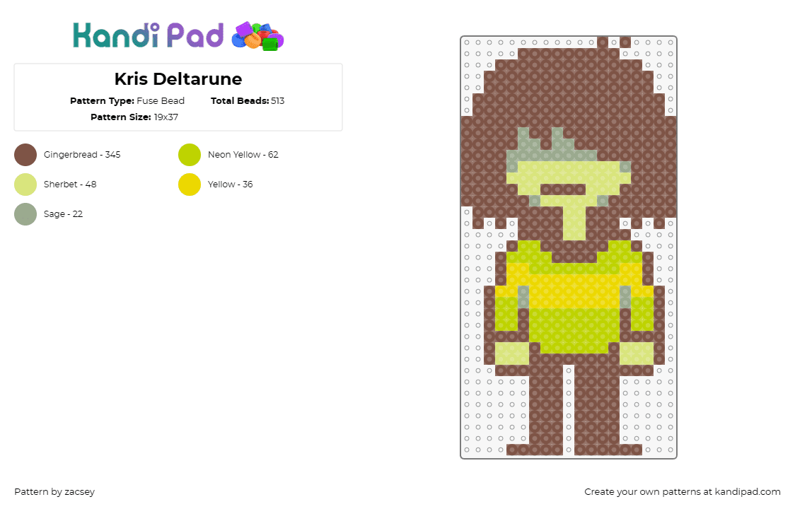 Kris Deltarune - Fuse Bead Pattern by zacsey on Kandi Pad - kris,deltarune,video game,character,green,brown