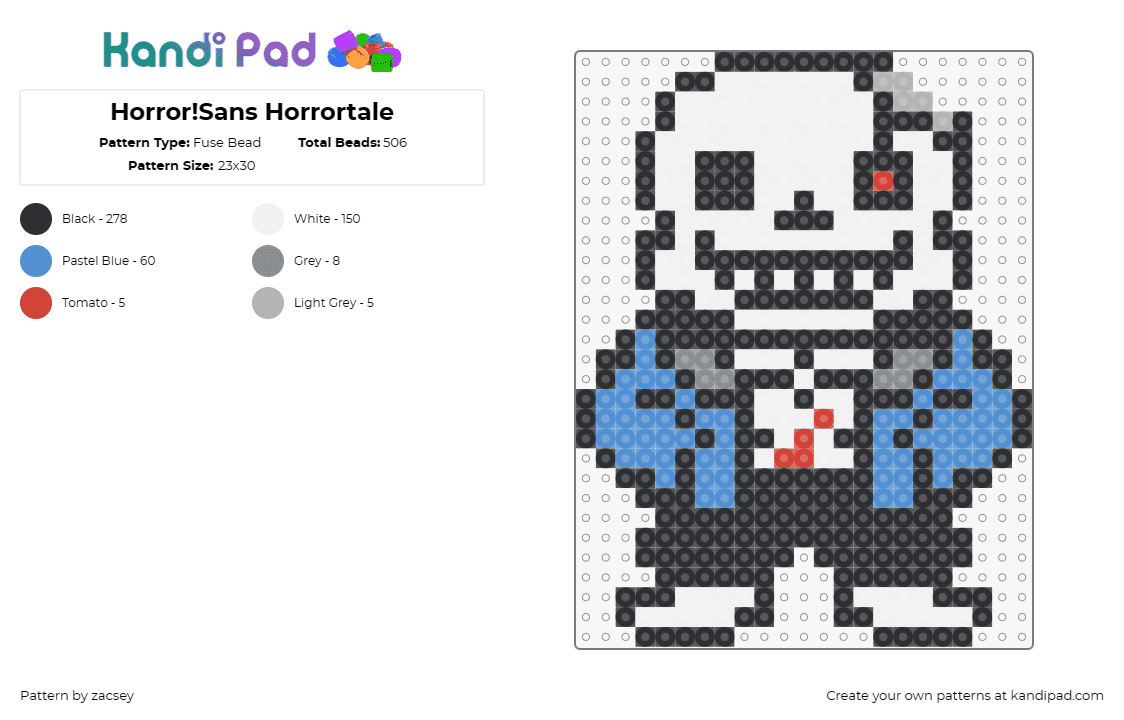 Horror!Sans Horrortale - Fuse Bead Pattern by zacsey on Kandi Pad - horror sans,undertale,character,video game, spooky,white,blue