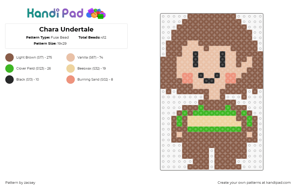 Chara Undertale - Fuse Bead Pattern by zacsey on Kandi Pad - chara,undertale,character,video game,brown,tan