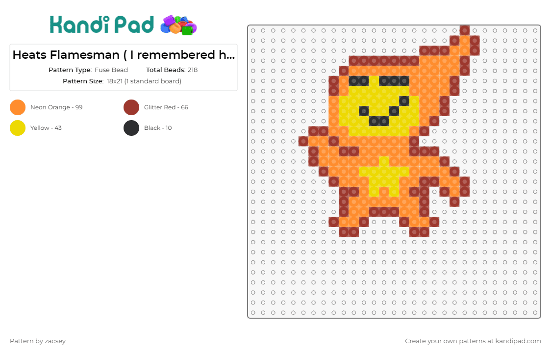Heats Flamesman ( I remembered his name ) - Fuse Bead Pattern by zacsey on Kandi Pad - heats flamesman,undertale,fire,video games