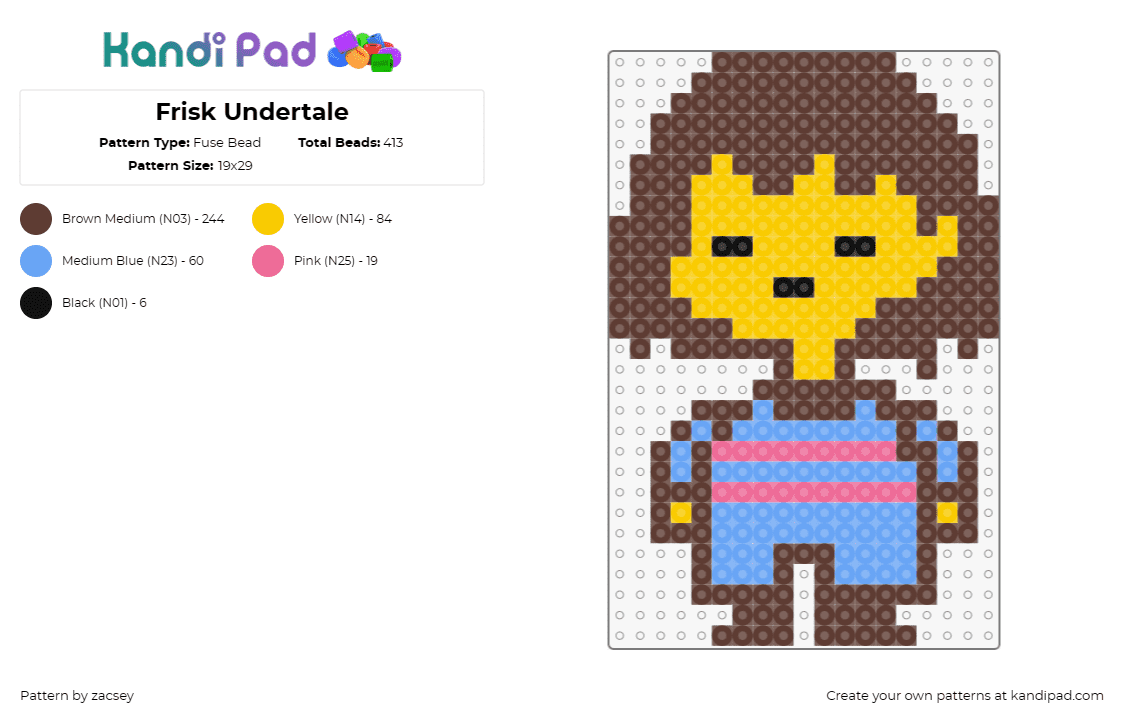 Frisk Undertale - Fuse Bead Pattern by zacsey on Kandi Pad - frisk,undertale,video game,character,brown,yellow,light blue