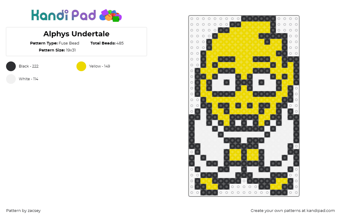 Alphys Undertale - Fuse Bead Pattern by zacsey on Kandi Pad - doctor alphys,undertale,character,video game,scientist,yellow,white