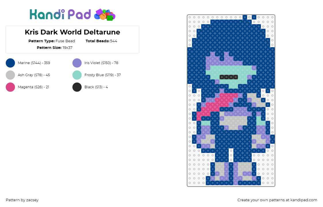 Kris Dark World Deltarune - Fuse Bead Pattern by zacsey on Kandi Pad - kris,deltarune,character,video game,blue