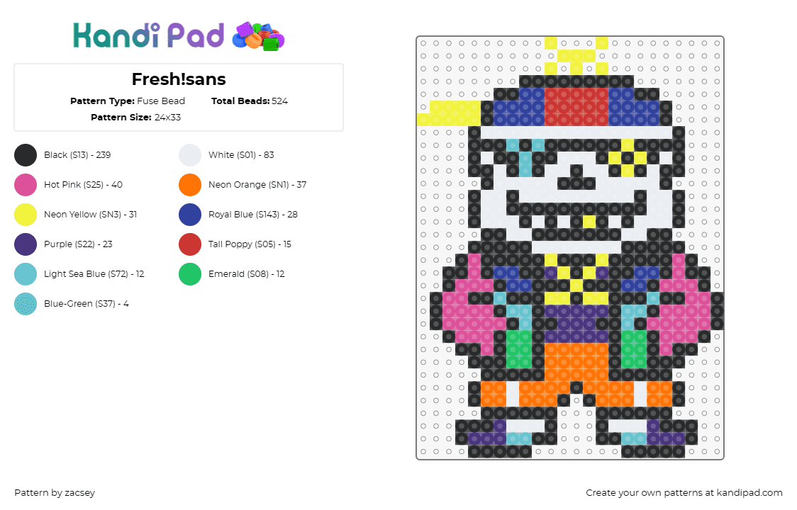 Fresh!sans - Fuse Bead Pattern by zacsey on Kandi Pad - fresh sans,undertale,cool,character,video game,colorful