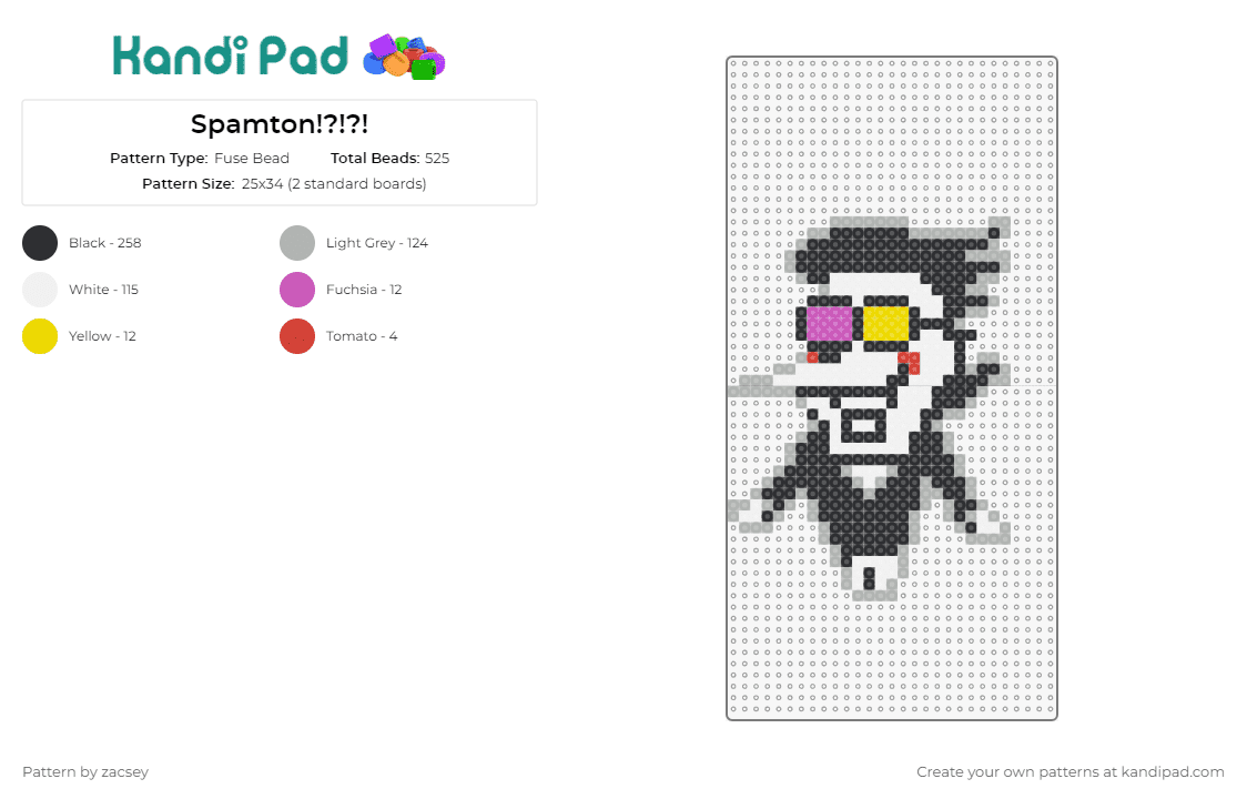 Spamton!?!?! - Fuse Bead Pattern by zacsey on Kandi Pad - spamton,undertale,video games