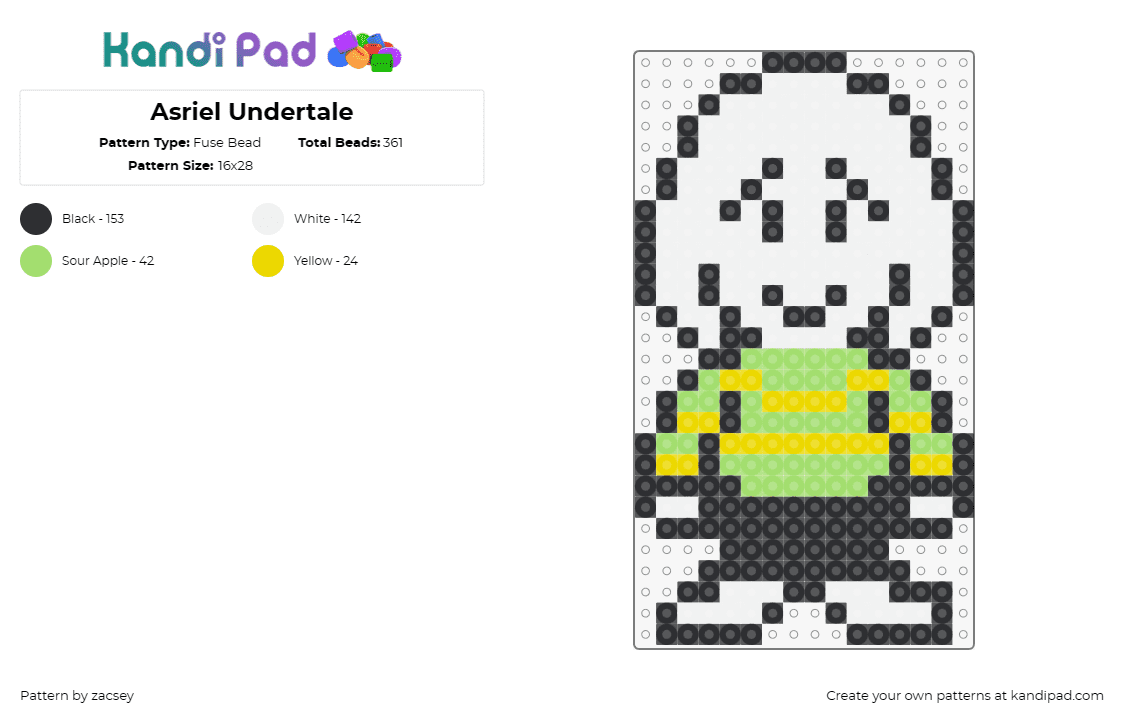 Asriel Undertale - Fuse Bead Pattern by zacsey on Kandi Pad - asriel dreemurr,undertale,video game,character,white,green