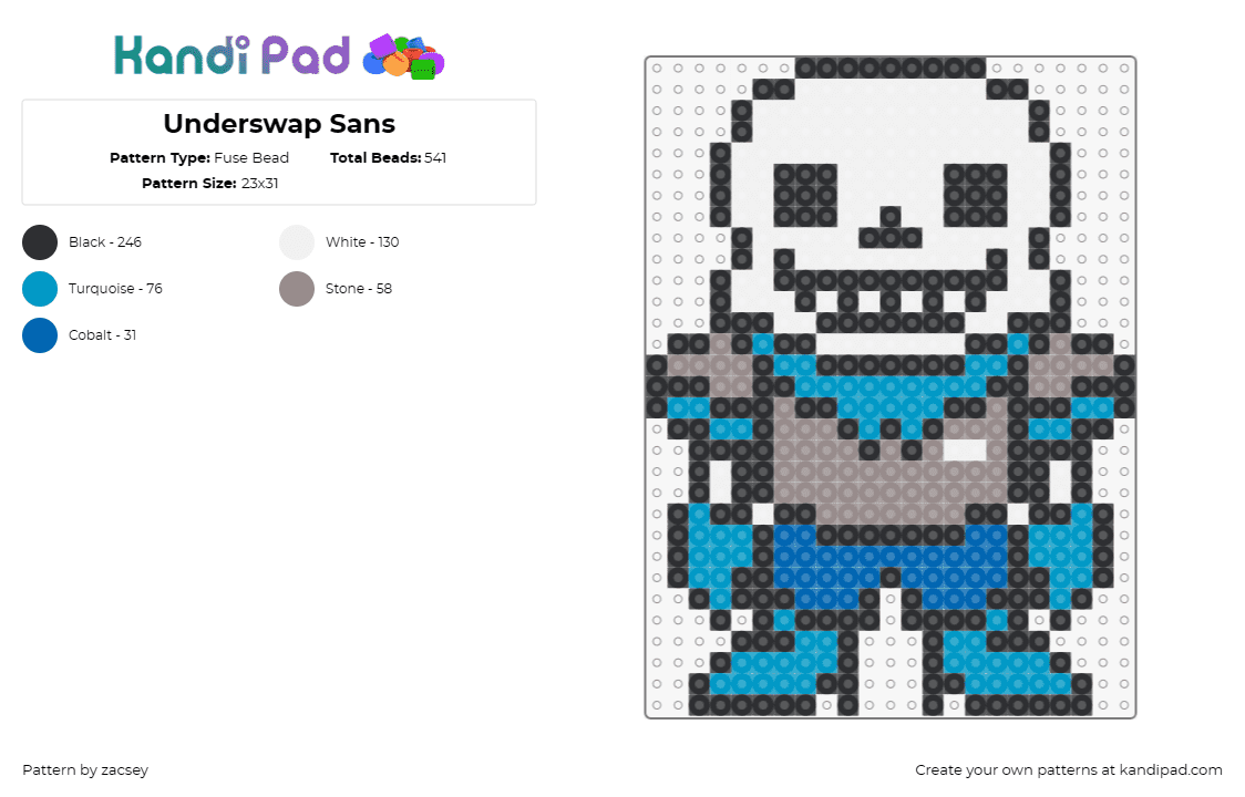 Underswap Sans - Fuse Bead Pattern by zacsey on Kandi Pad - underswap sans,undertale,character,video game,white,teal