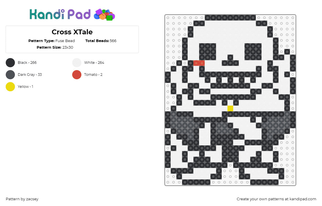 Cross XTale - Fuse Bead Pattern by zacsey on Kandi Pad - cross,xtale,undertale,character,movie,video game,white