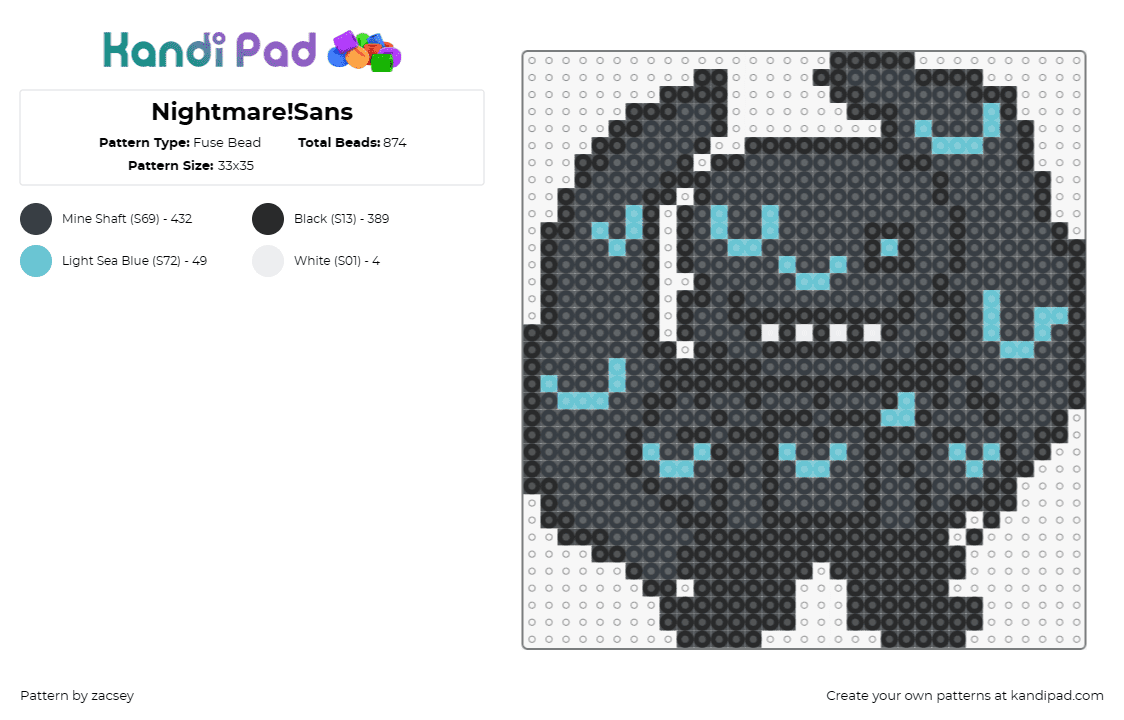 Nightmare!Sans - Fuse Bead Pattern by zacsey on Kandi Pad - nightmare sans,undertale,winged,dark,character,video game,black