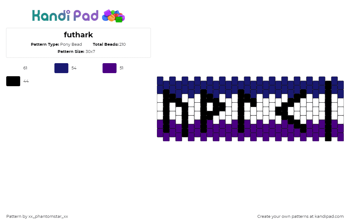 futhark - Pony Bead Pattern by xx_phantomstar_xx on Kandi Pad - futhark,language,text,cuff,purple,white