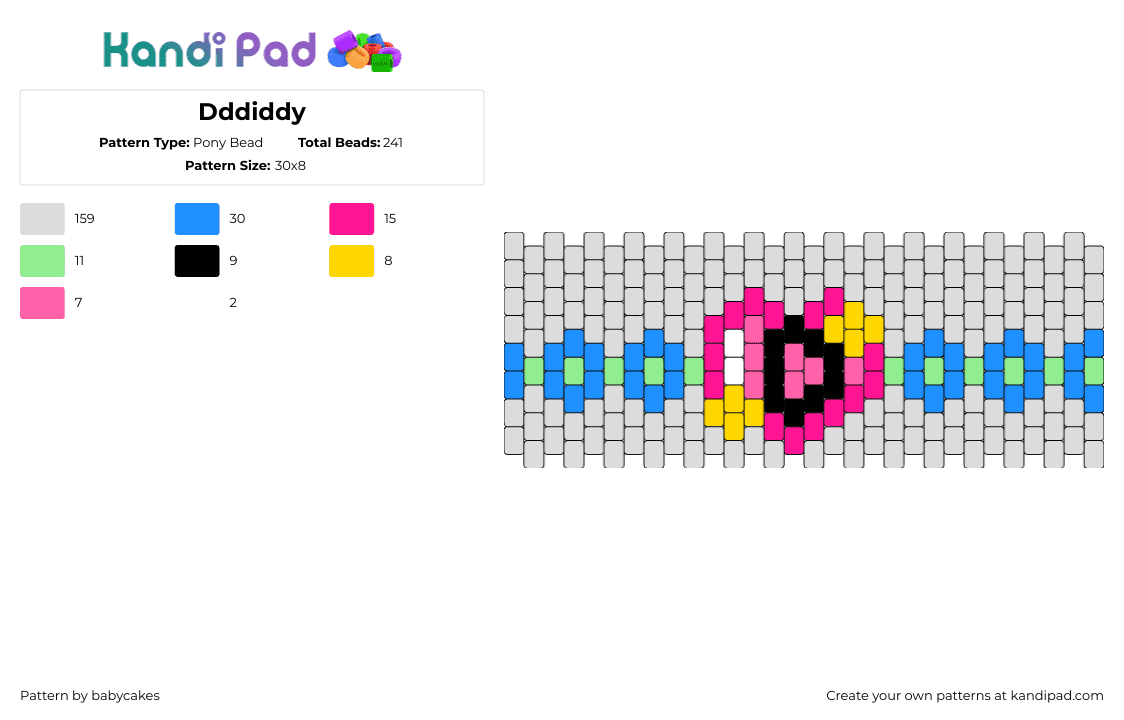 Dddiddy - Pony Bead Pattern by babycakes on Kandi Pad - diddy,heart,cuff,flowers,blue,pink,gray