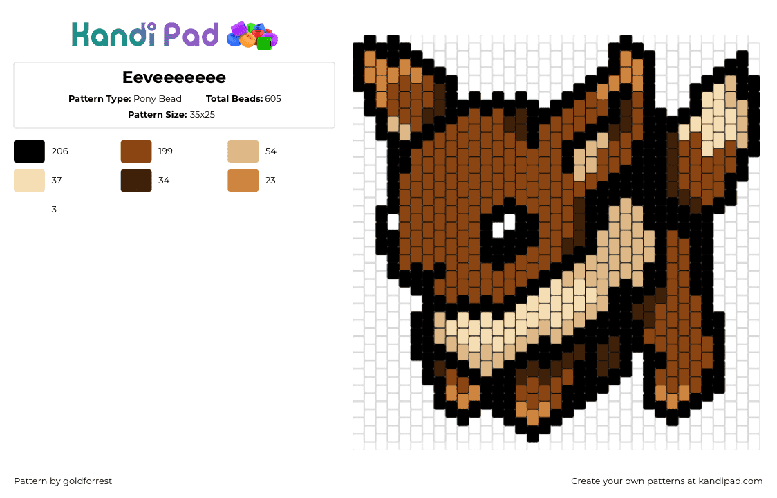 Eeveeeeeee - Pony Bead Pattern by goldforrest on Kandi Pad - eevee,pokemon,character,gaming,cute,brown,tan