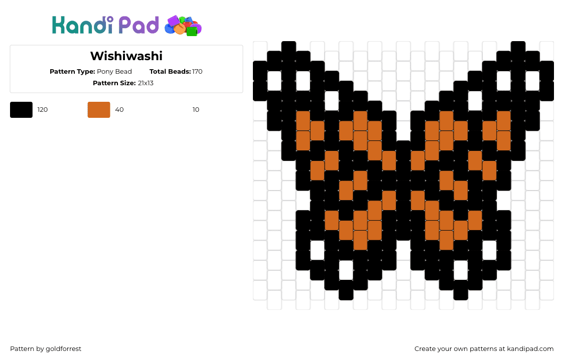 Wishiwashi - Pony Bead Pattern by goldforrest on Kandi Pad - butterfly,insect,moth,bug,winged,brown,black