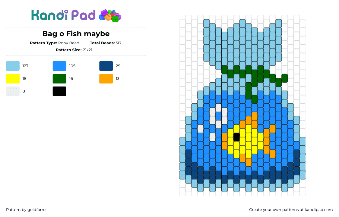 Bag o Fish maybe - Pony Bead Pattern by goldforrest on Kandi Pad - goldfish,underwater,back,sack,fish,animal,pet,blue,light blue,yellow