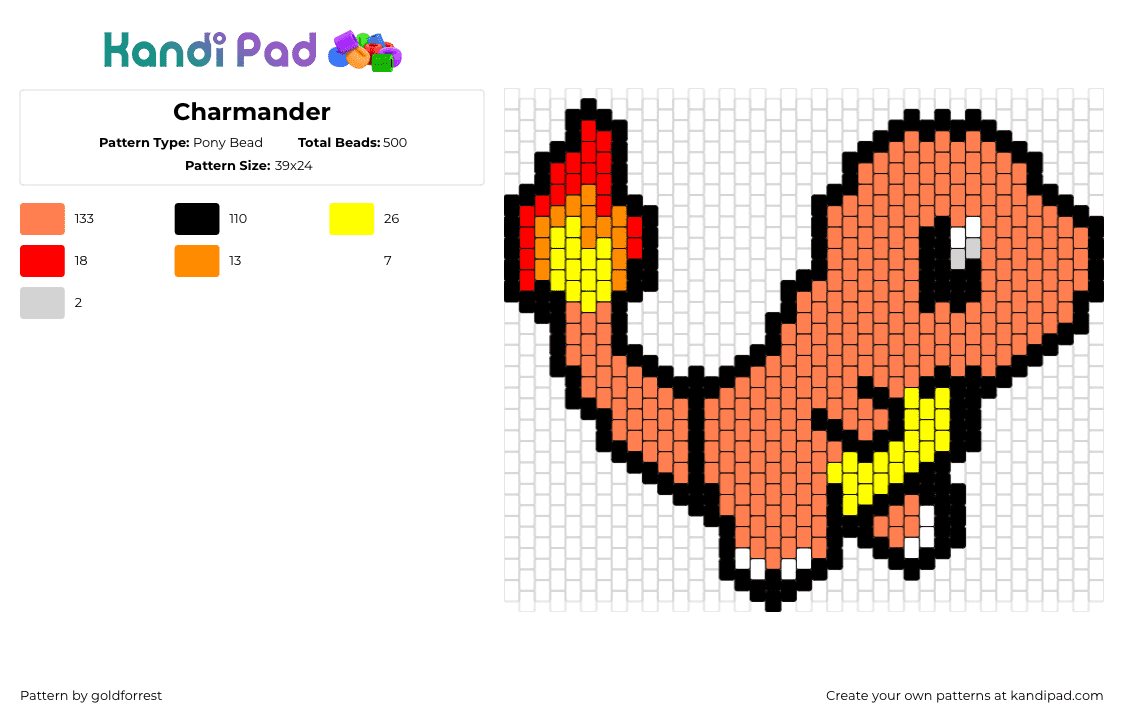 Charmander Pony Bead Pattern - Kandi Pad 