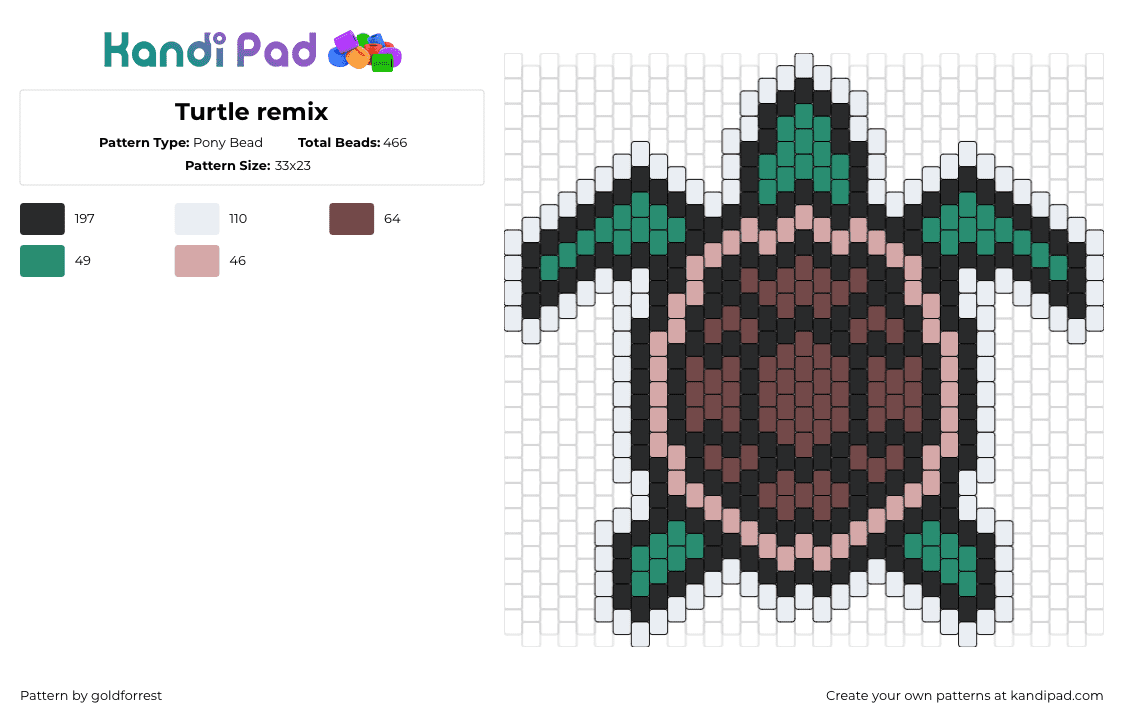 Turtle remix - Pony Bead Pattern by goldforrest on Kandi Pad - turtle,reptile,animal,brown,tan,green