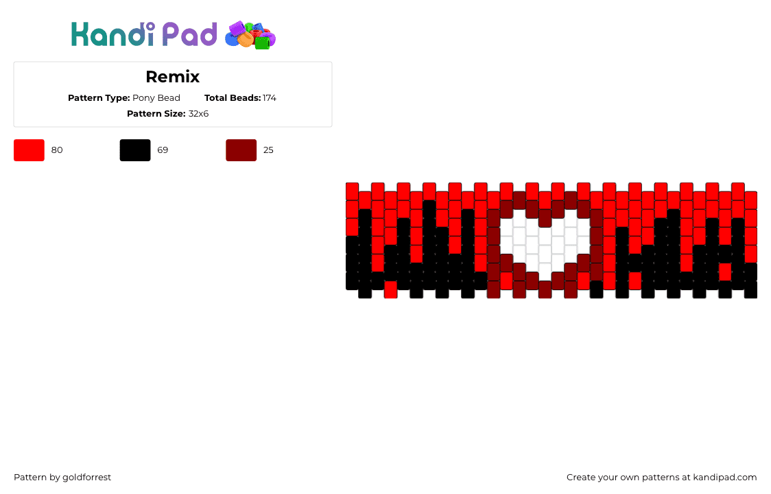 Remix - Pony Bead Pattern by goldforrest on Kandi Pad - bloody,heart,drippy,dark,cuff,red,black