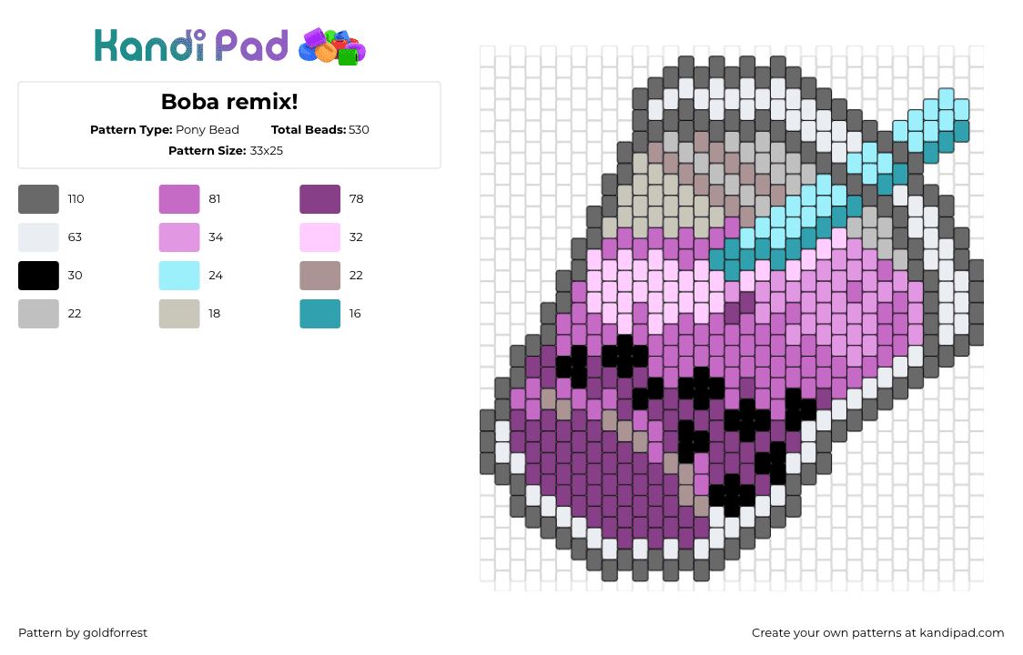 Boba remix! - Pony Bead Pattern by goldforrest on Kandi Pad - boba,tea,drink,cup,straw,food,purple,gray,teal