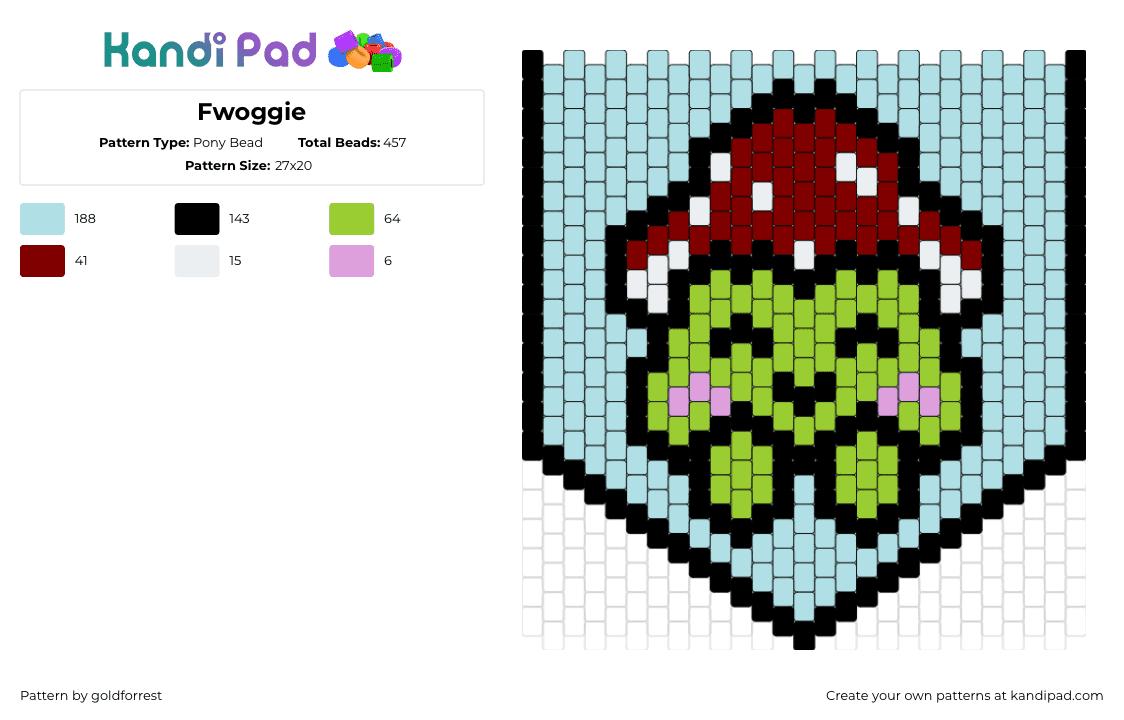 Fwoggie - Pony Bead Pattern by goldforrest on Kandi Pad - frog,mushroom,cute,banner,flag,amphibian,animal,kawaii,smile,happy,light blue,green,red