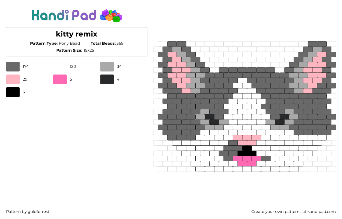 kitty remix - Pony Bead Pattern by goldforrest on Kandi Pad - cat,animal,head,white,gray