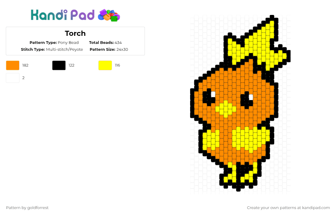 Torch - Pony Bead Pattern by goldforrest on Kandi Pad - torchic,pokemon,yellow,orange