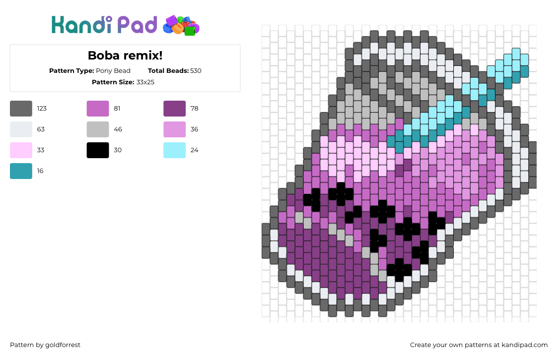 Boba remix! - Pony Bead Pattern by goldforrest on Kandi Pad - boba,tea,drink,cup,straw,food,purple,gray,teal