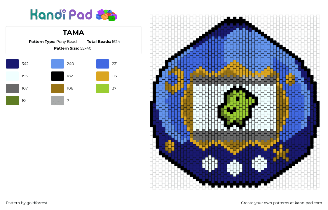 TAMA - Pony Bead Pattern by goldforrest on Kandi Pad - tamagotchi,toy,children,nostalgia,retro,video game,blue