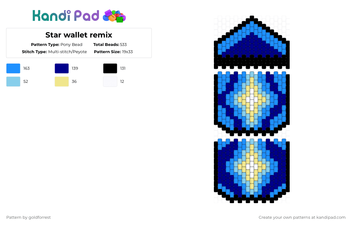 Star wallet remix - Pony Bead Pattern by goldforrest on Kandi Pad - light blue,purple