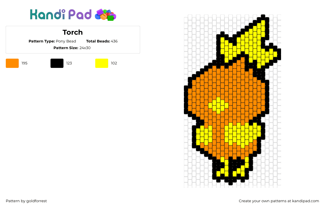 Torch - Pony Bead Pattern by goldforrest on Kandi Pad - torchic,pokemon,character,gaming,bird,orange,yellow