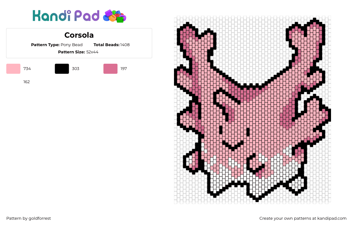 Corsola - Pony Bead Pattern by goldforrest on Kandi Pad - corsola. pokemon,character,gaming,cute,smile,pink