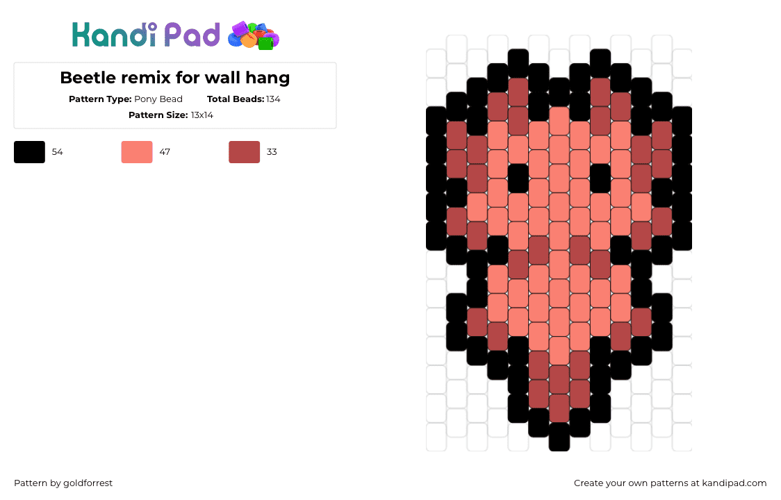 Beetle remix for wall hang - Pony Bead Pattern by goldforrest on Kandi Pad - axolotl,fish,animal,cute,charm,red