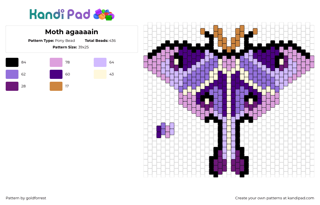 Moth agaaaain - Pony Bead Pattern by goldforrest on Kandi Pad - moth,insect,butterfly,winged,earthy,purple