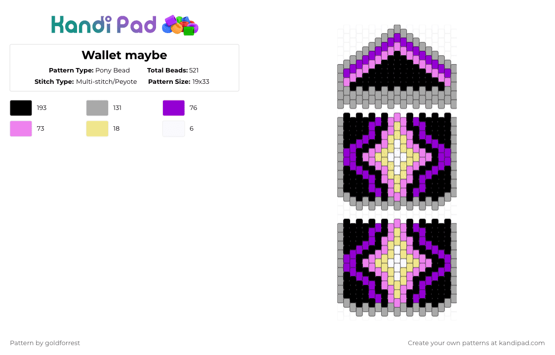 Wallet maybe - Pony Bead Pattern by goldforrest on Kandi Pad - beige, purple